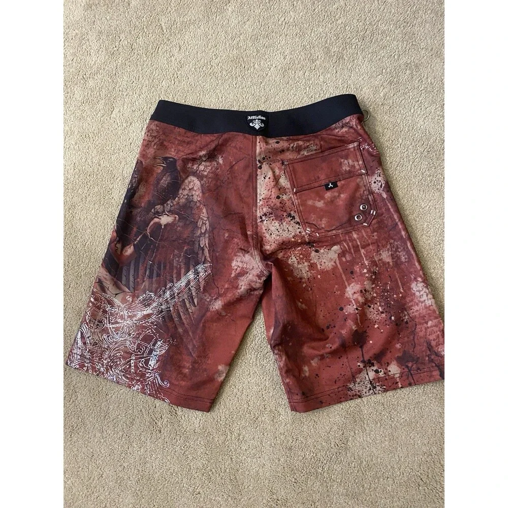 Affliction Vintage Y2K Skull Medallion Red Black Board Shorts Men’s Size 32